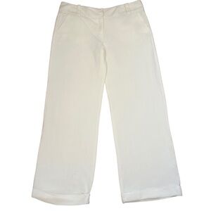 Burberry London (Sz 14) White Linen Wide Leg Pants
